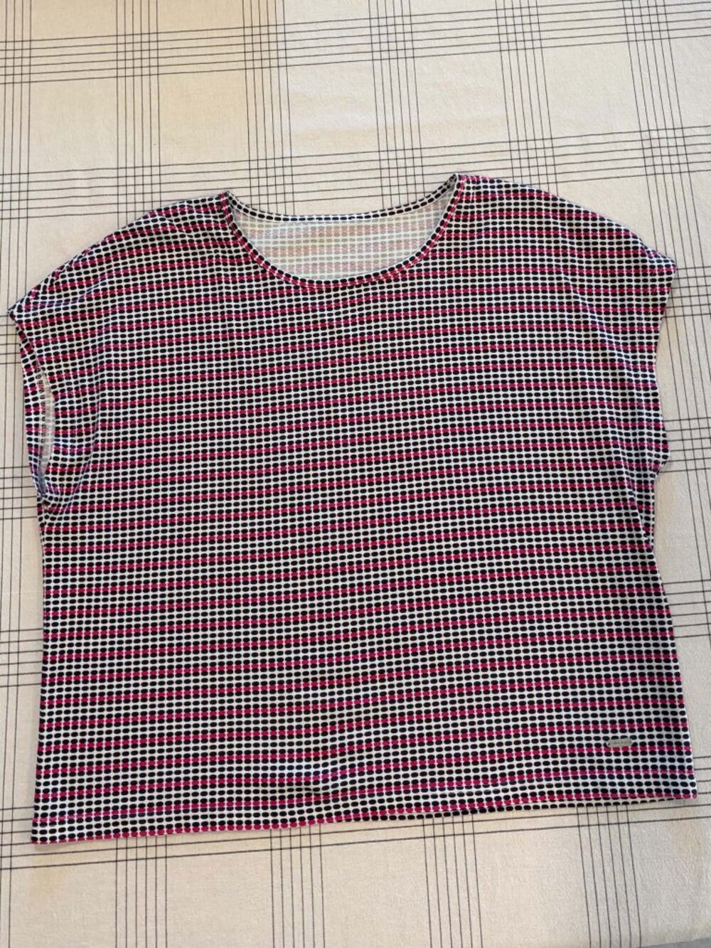 Collection L Geometric Mod Oval Print Boxy Cap Sleeve Top Pink Black XL